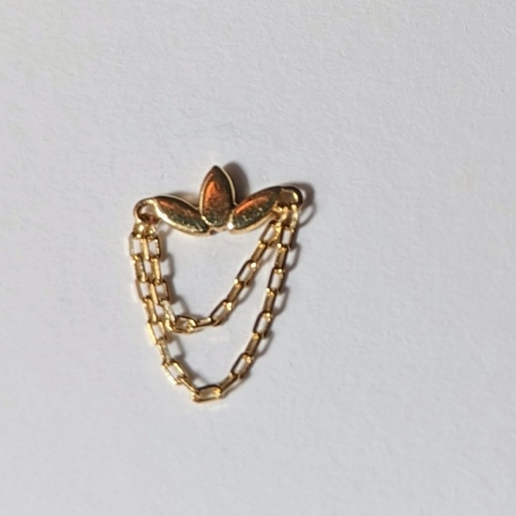 Solid 14k gold 3 leaf double chain fan threadless end - Picture 1 of 2